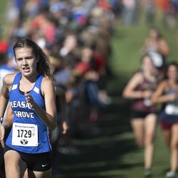 Pleasant Grove’s Cassidy Teuscher runs the girls varsity 5K during the BYU Autumn Classic Cross Country Invitational at the East Bay Golf Course Saturday, Sept. 14, 2019 in Provo.