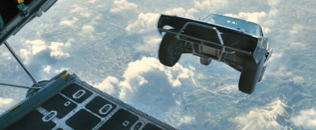 This is a car being dropped out of a plane. (Furious 7/Universal)