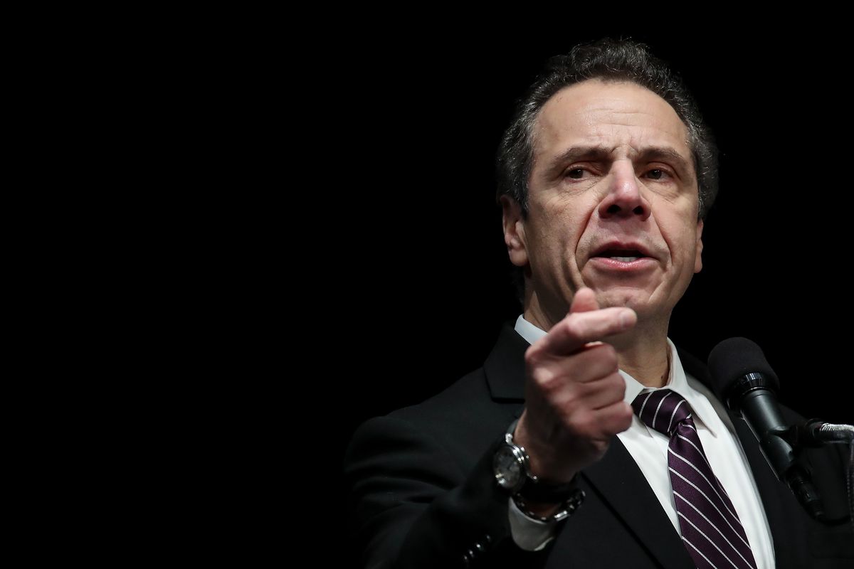 New York Gov. Andrew Cuomo attends a health care union rally in New York City.