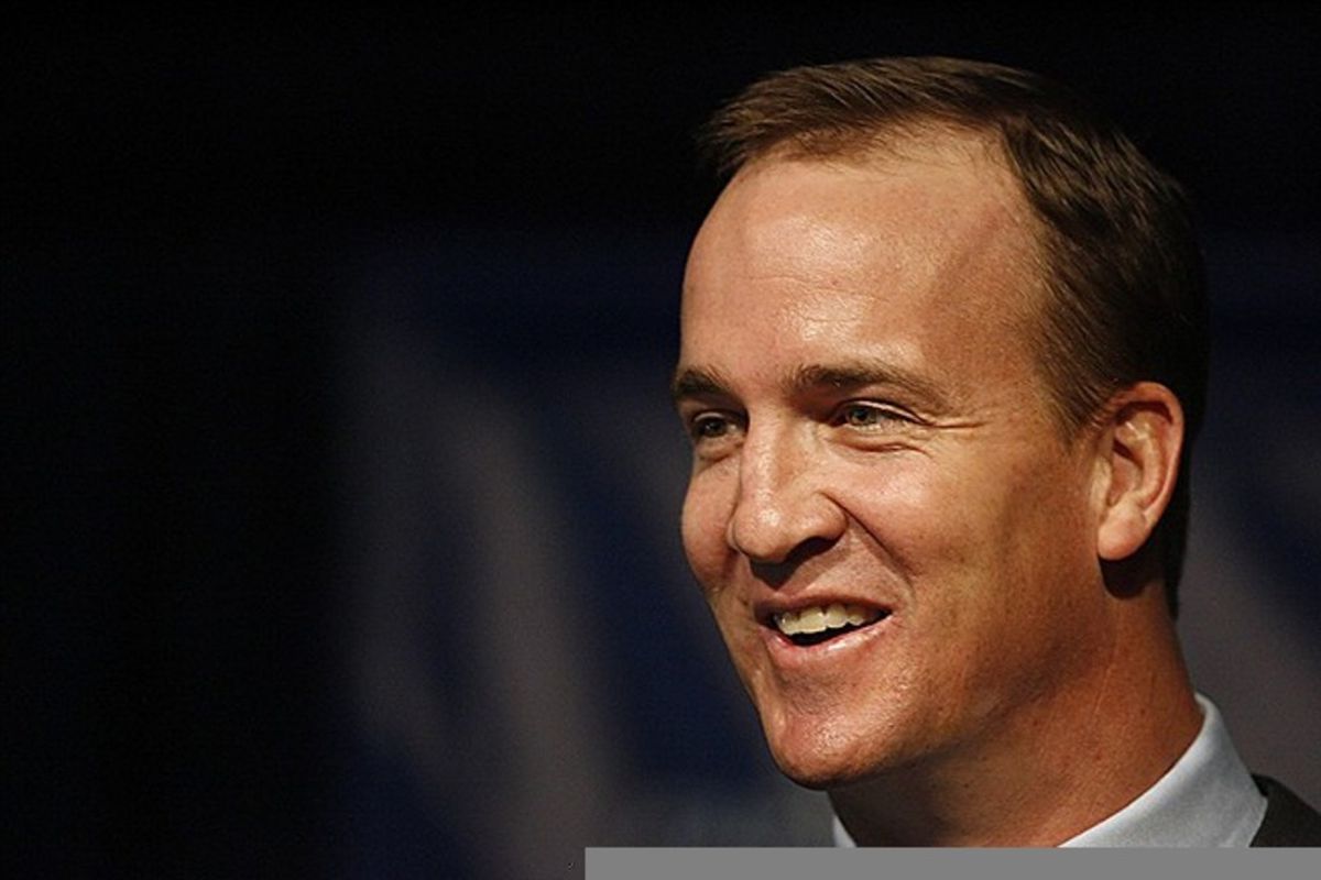 Mar 7, 2012; Indianapolis, IN, USA; Indianapolis Colts quarterback Peyton Manning speaks at a press conference announcing his departure from the team at the Indiana Farm Bureau Football Center. Mandatory Credit: Brian Spurlock-US PRESSWIRE