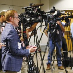 Members of the media attend a press conference with Salt Lake County Sheriff Jim Winder in Salt Lake City on Friday, June 3, 2016, the death of Natalia Casagrande, 24, in Magna on May 31. Police say Jason Alan Black, 27, who had been at Casagrande's house before to purchase marijuana, showed up unscheduled, shot Casagrande and then tried to kill her 5-year-old daughter by suffocating her with a pillow.