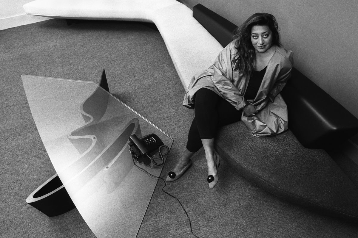 Late Iraqi architect Zaha Hadid in her London office, UK, circa 1985.