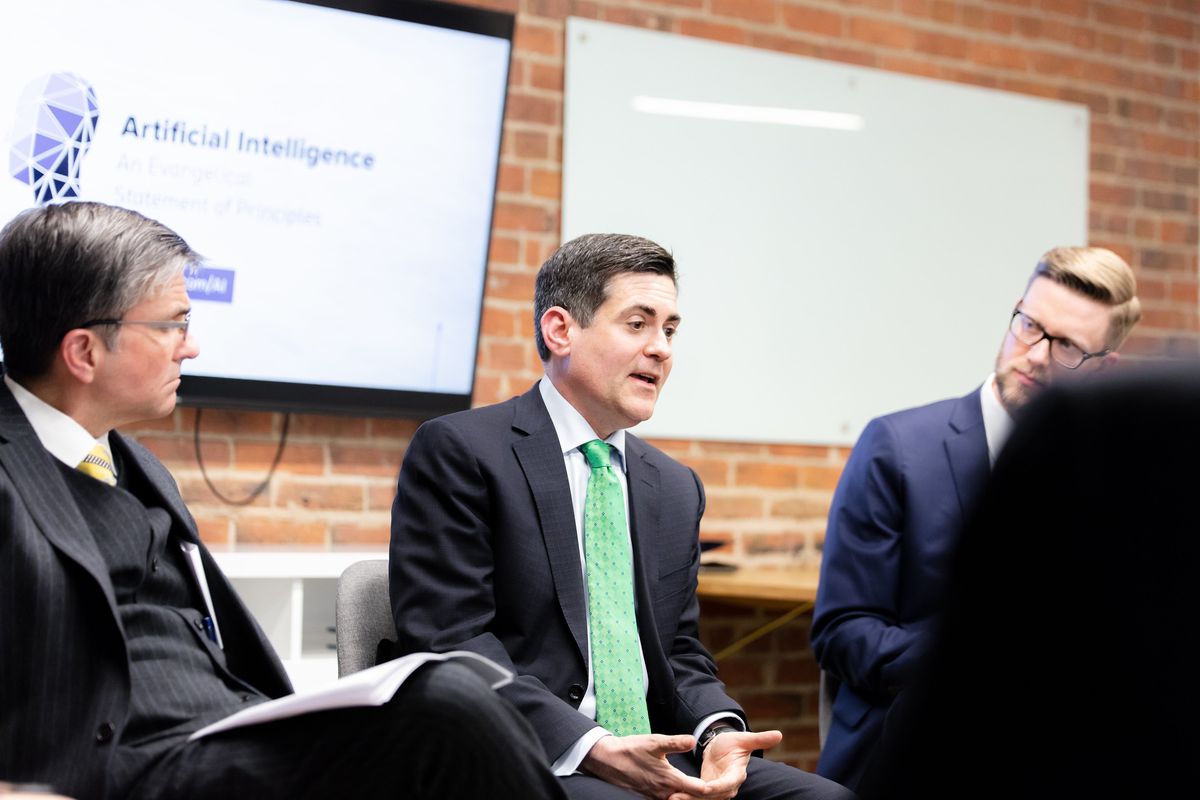 Russell Moore, president of the Ethics & Religious Liberty Commission, speaks at the April 11 launch event for his organization's statement on artificial intelligence.