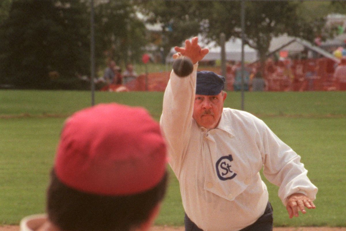 Old time baseball game between the Quicksteps and the Saint Croix Base Ball Club at Ojibway Park in Woodbury. — Woodbury, Mn.—Saint Croix Base Ball Club hurler Greg √íRiver Rat√ì Soohov got the win against the Quicksteps.(Photo By JOEY MCLEISTER/St