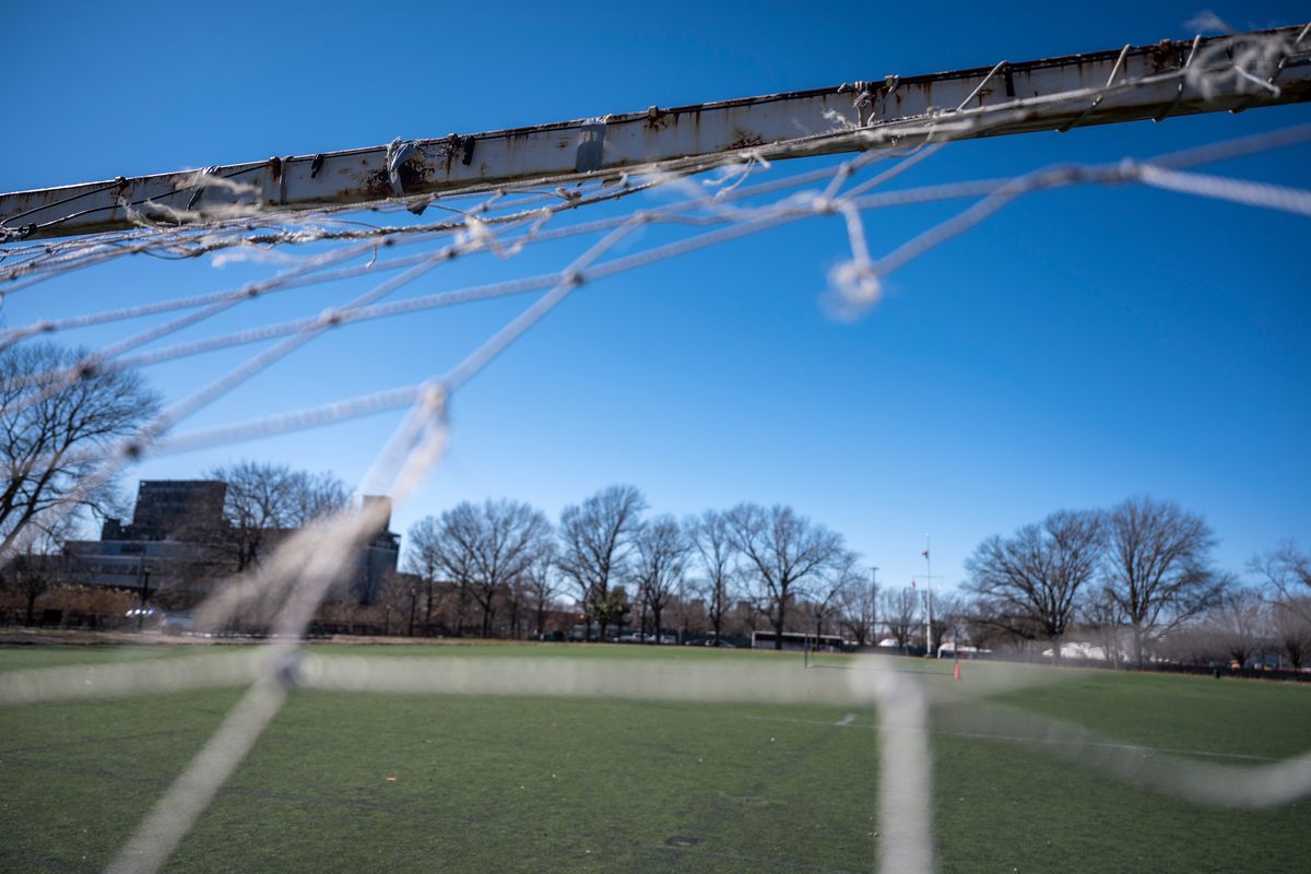 A soccer field next to the Red Hook Recreation Center, March 5, 2021.