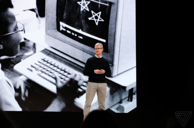 Apple CEO Tim Cook at the company’s product-unveiling event in Chicago
