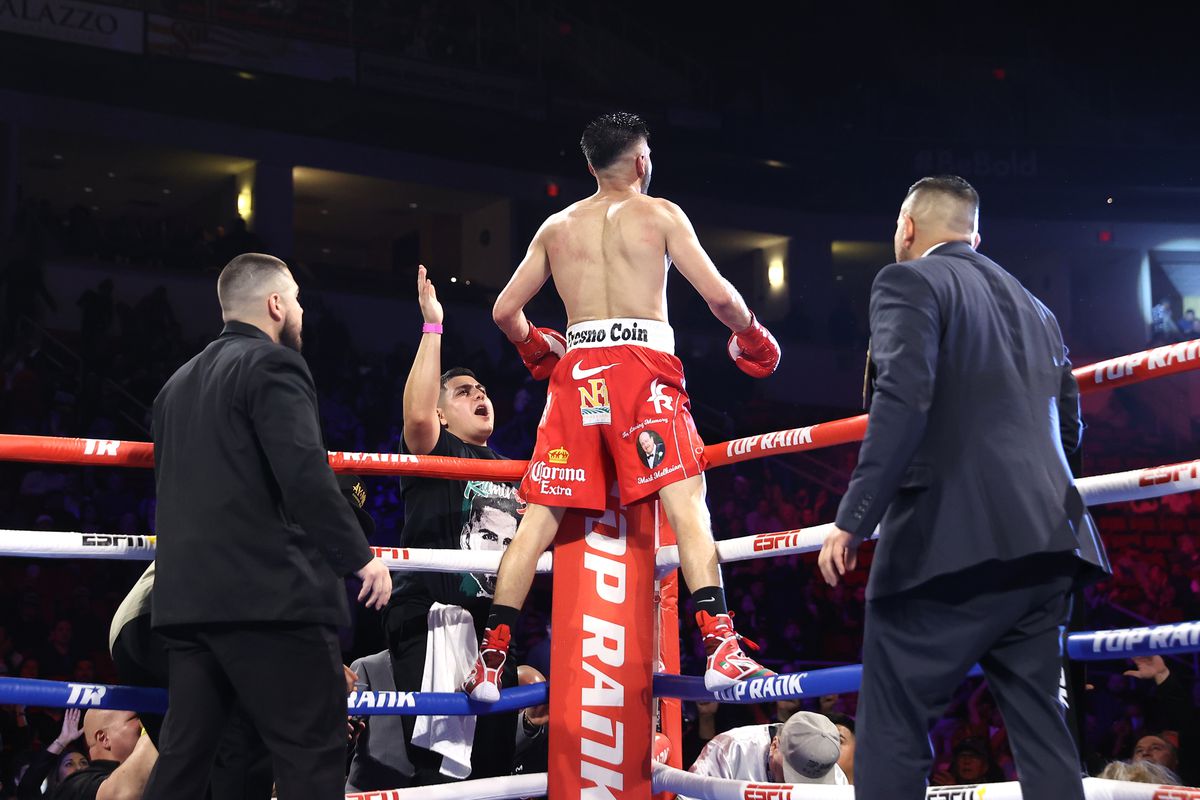 Jose Ramirez is victorious as he defeats Jose Pedraza during their super lightweight fight at Save Mart Center on March 04, 2022 in Fresno, California.