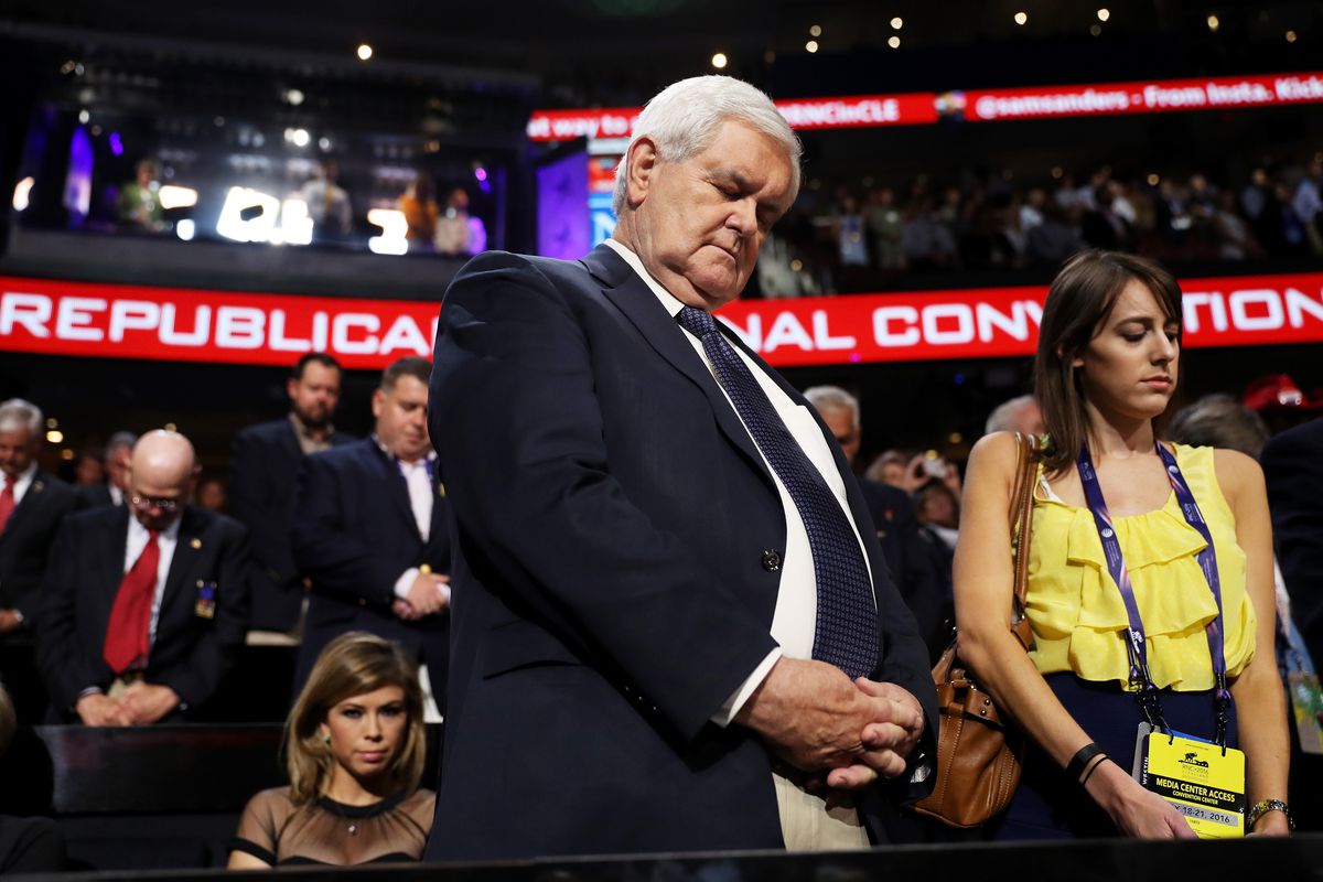 Gingrich at the convention on Monday.