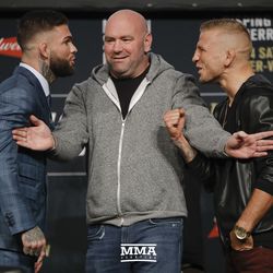 Cody Garbrandt and TJ Dillashaw are separated at UFC 217 press conference.