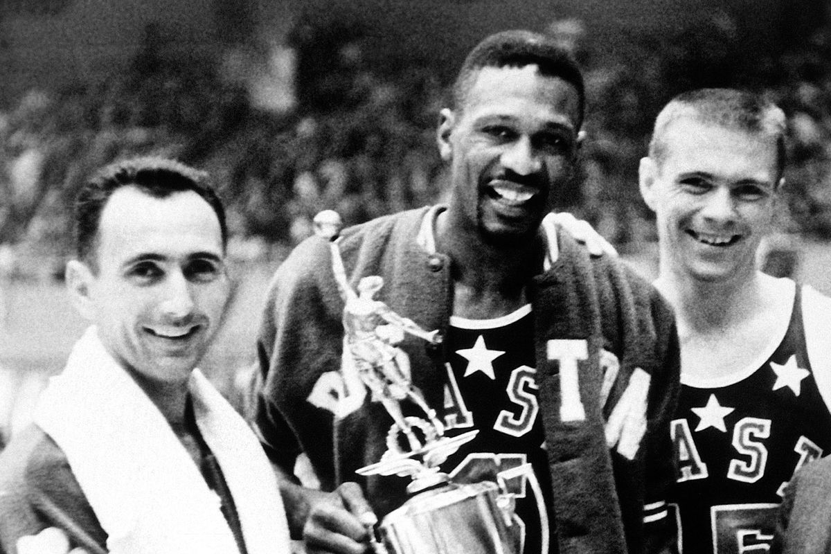 Bob Cousy, Bill Russell and Tom Heinson 1963 NBA All-Star Game MVP Portrait