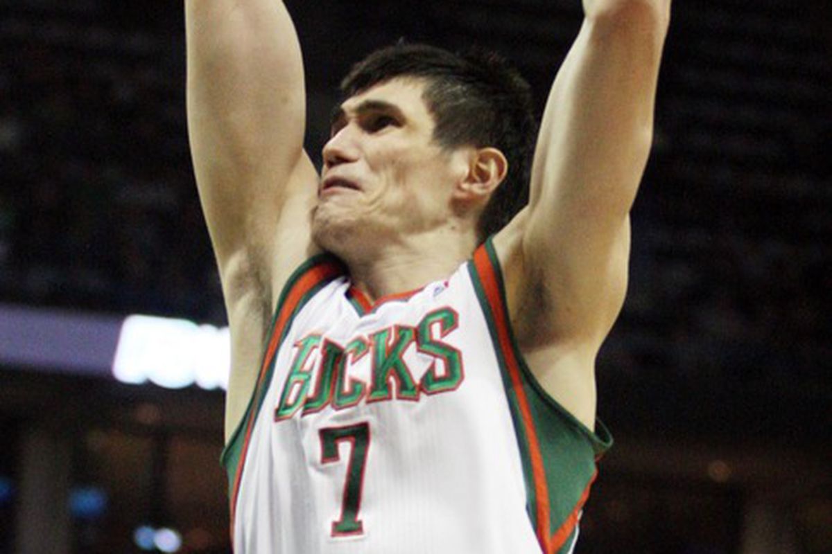 I assume Ersan Ilyasova is preparing to finish an emphatic, two-handed slam on this play.