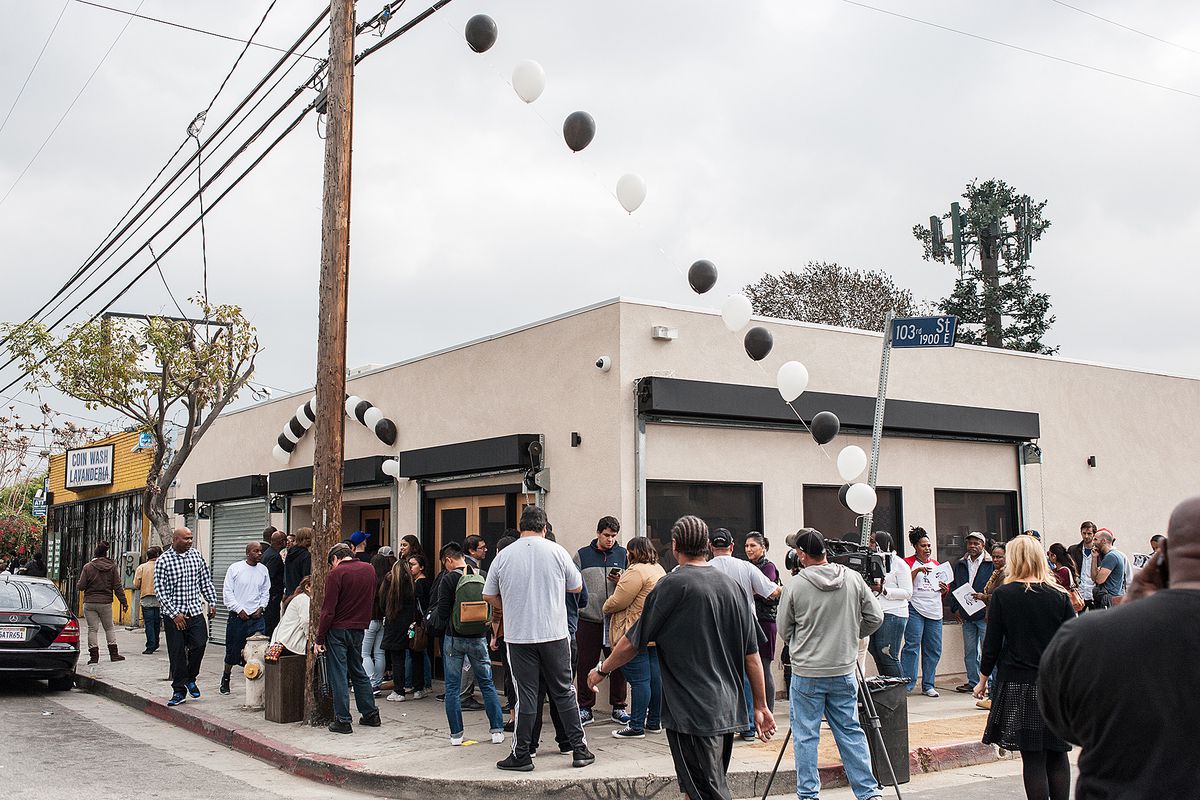 Locol restaurant surrounded by crowds in 2018.