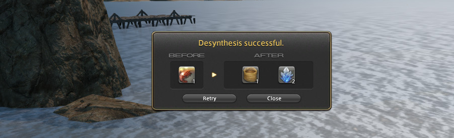 A menu screen where a shrimp was turned into dust in Final Fantasy 14