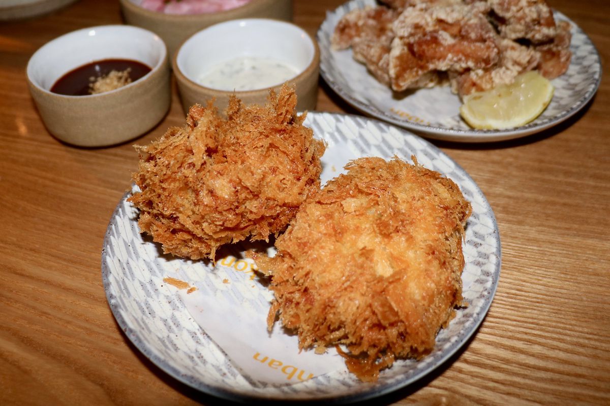 One katsu option, with ground chicken and pork, at Konban in Manhattan.