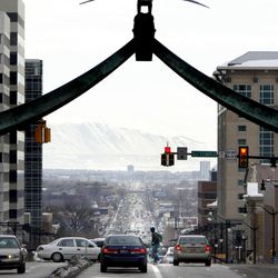 A clear view down State Street is available now that the inversion has lifted in Salt Lake City on Thursday, Jan. 31, 2013.