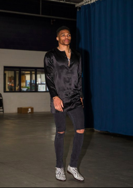 Courtesy of Zachary Beeker/OKC Thunder via <a href="http://www.gq.com/gallery/russell-westbrook-playoffs-2016-nba-style#8">GQ</a>