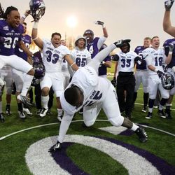 Joe Hawkins competes in a dance contest after Weber State's Purple and White game at Stewart Stadium in Ogden on Saturday, April 13, 2013.