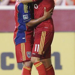 Real Salt Lake midfielder Javier Morales (11) celebrates his goal against Charleston during the U.S. Open Cup in Sandy on Wednesday, June 12, 2013. RSL won 5-2 in extra time.
