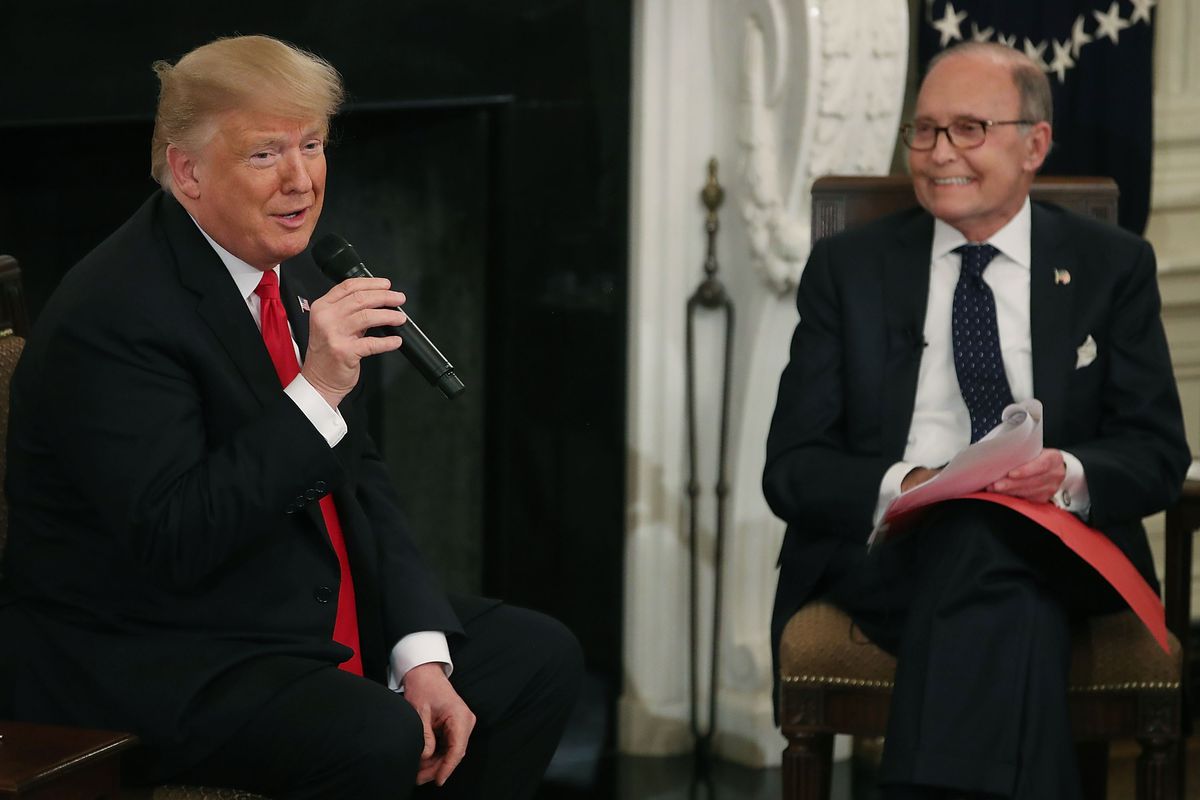 President Donald Trump and National Economic Council Director Larry Kudlow at an event in Washington, DC in October 2018.