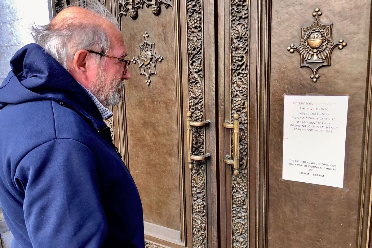 Claude Briffod of Geneva, Switzerland, discovers Sunday Mass at St. Patrick’s is canceled.
