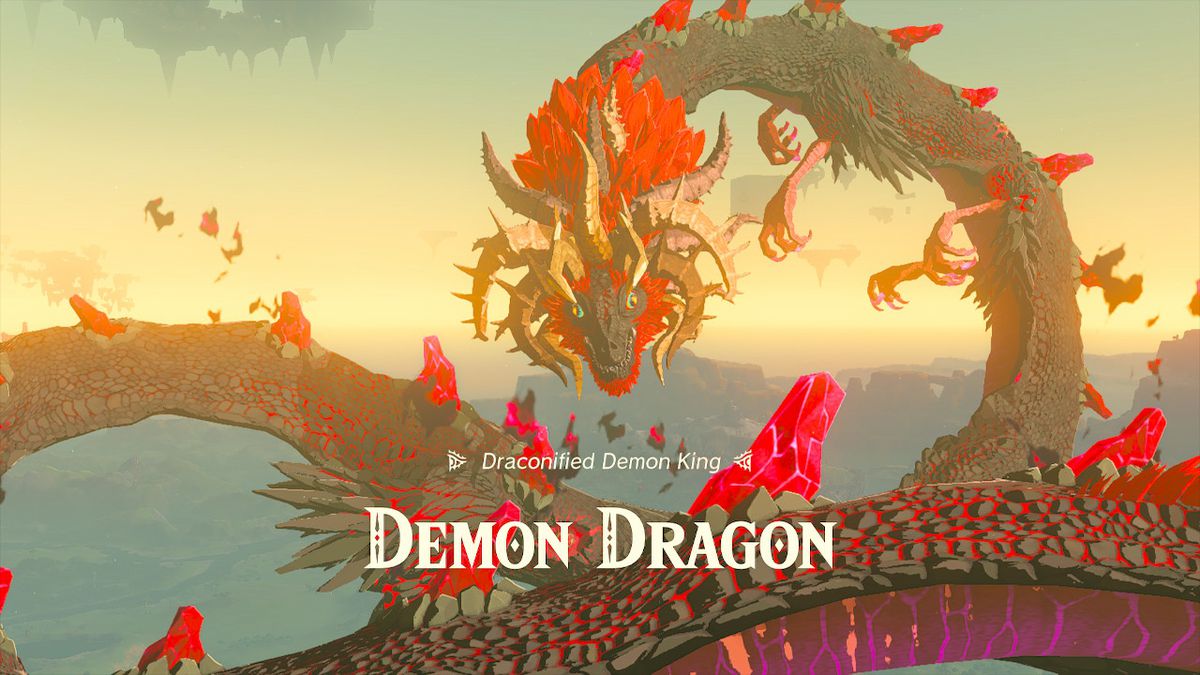 The demon dragon rises in the final boss fight during Zelda Tears of the Kingdom.