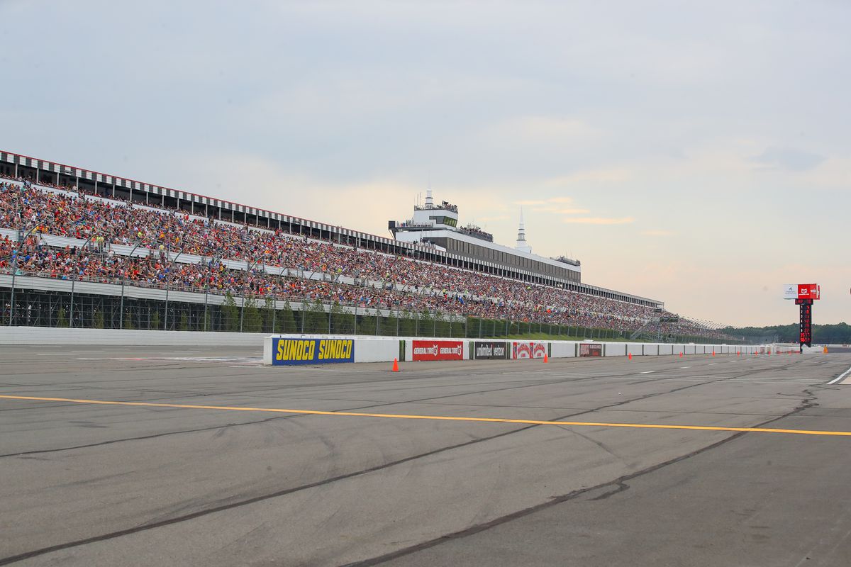 A general view of the stands and crowd during the Monster Energy NASCAR Cup Series - Gander Outdoors 400 on July 28, 2019 at Pocono Raceway in Long Pond, Pa.