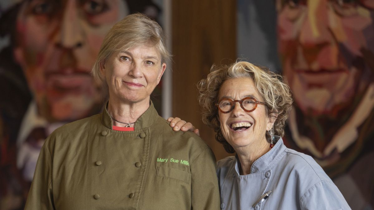 Chefs Mary Sue Milliken and Susan Feniger at their Palm Springs restaurant, Alice B. in Palm Springs, California.