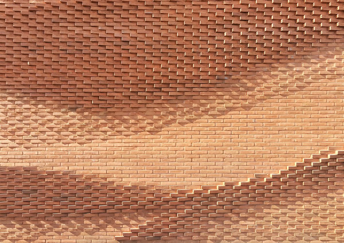 Close up of red brick wall