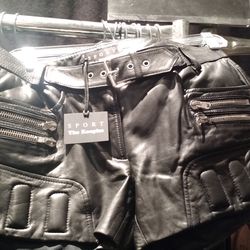 Zippered leather shorts, $175