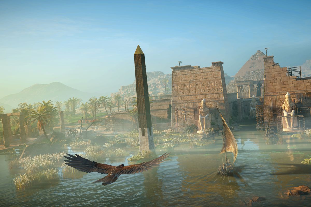Assassin’s Creed Origins - Senu flying toward Faiyum Temple