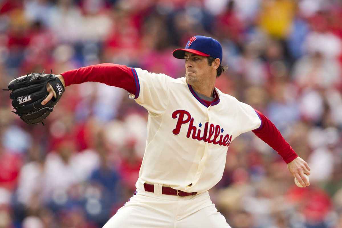 Jun 02, 2012; Philadelphia, PA, USA; Philadelphia Phillies pitcher Cole Hamels (35) delivers to the plate during the first inning against the Miami Marlins at Citizens Bank Park. Mandatory Credit: Howard Smith-US PRESSWIRE