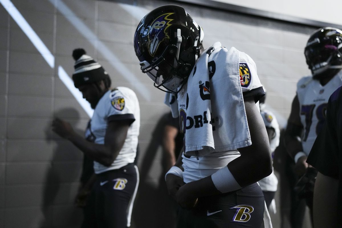 Lamar Jackson #8 of the Baltimore Ravens walks onto the field against the New Orleans Saints at Caesars Superdome on November 7, 2022 in New Orleans, Louisiana.