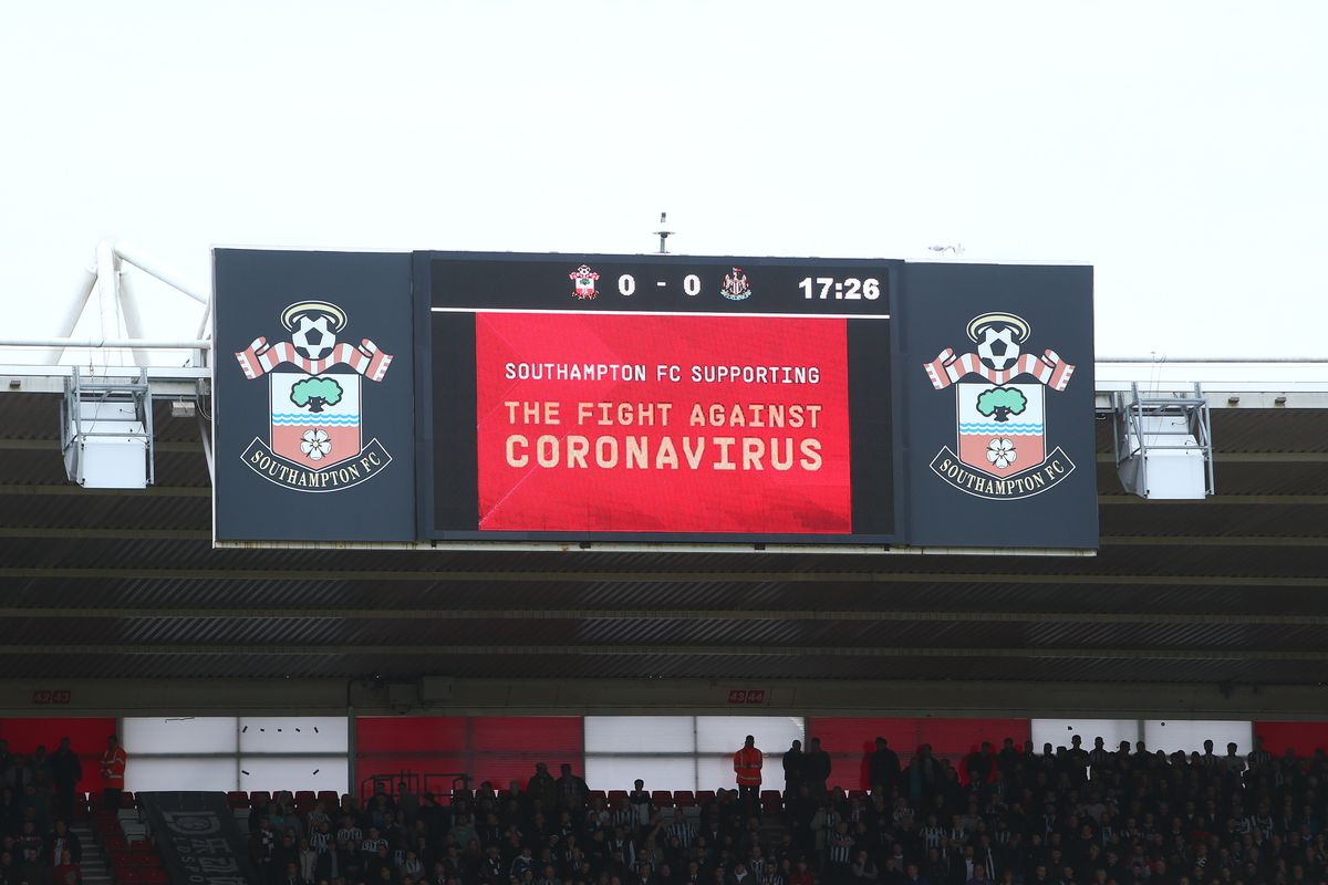 Southampton FC display a message about coronavirus at a game