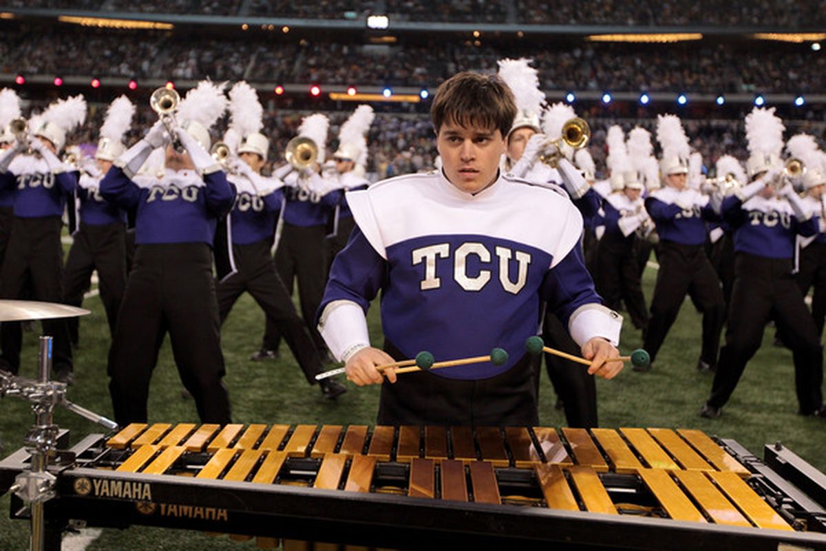 ARLINGTON TX - FEBRUARY 06:  The TCU marching band performs during Super Bowl XLV at Cowboys Stadium on February 6 2011 in Arlington Texas.  (Photo by Jamie Squire/Getty Images)
