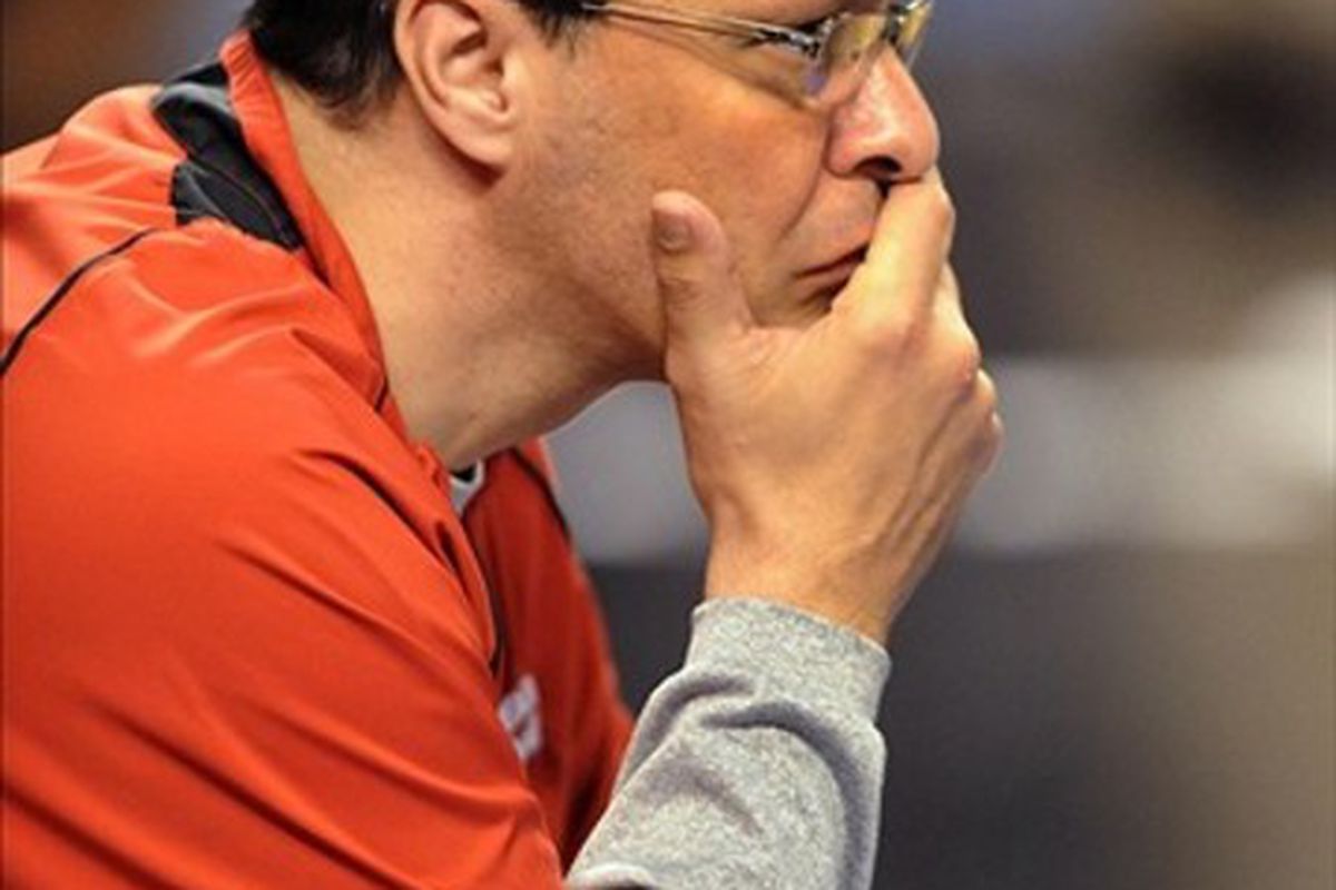 Mar 14, 2012; Portland, OR, USA : Indiana Hoosiers head coach Tom Crean looks on during practice for the second round of the 2012 NCAA men's basketball tournament at the Rose Garden.  Mandatory Credit: Steve Dykes-US PRESSWIRE