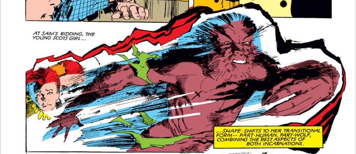 Wolfsbane transforming in The New Mutants #19, Marvel Comics (1984).