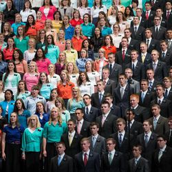 A 3,000 member choir of full-time missionaries and other Latter-day Saints provided the music for "The Work of Salvation Worldwide Leadership Broadcast" in the Marriott Center on the Campus of Brigham Young University Sunday, June 23, 2013. 