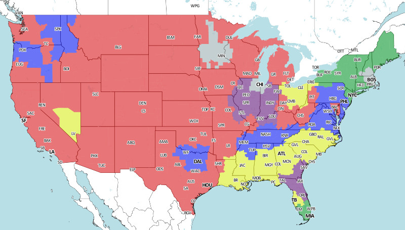 Week 12 NFL Coverage Map