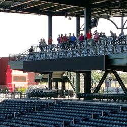 New ribbon board on 1B facade at Sloan Park (that's a tour group in the suite area) -