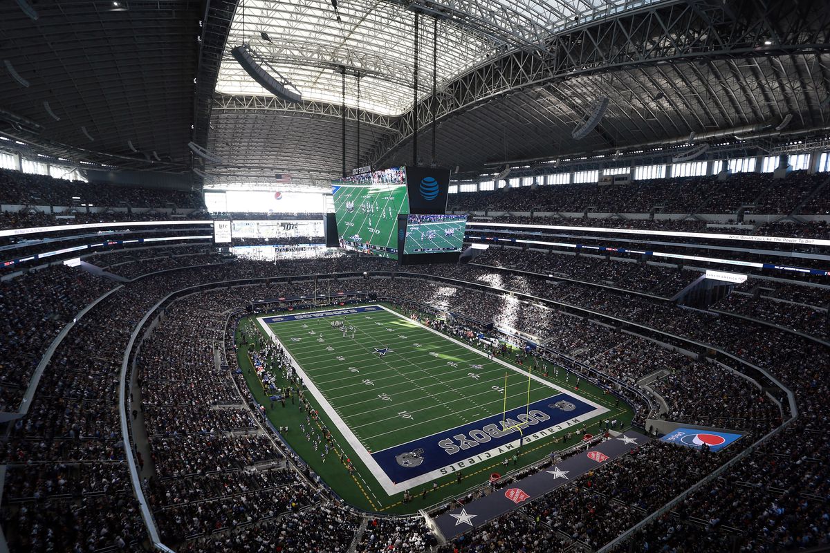 General view of AT&amp;T Stadium during the game between the Los Angeles Rams and the Dallas Cowboys on December 15, 2019 in Arlington, Texas.