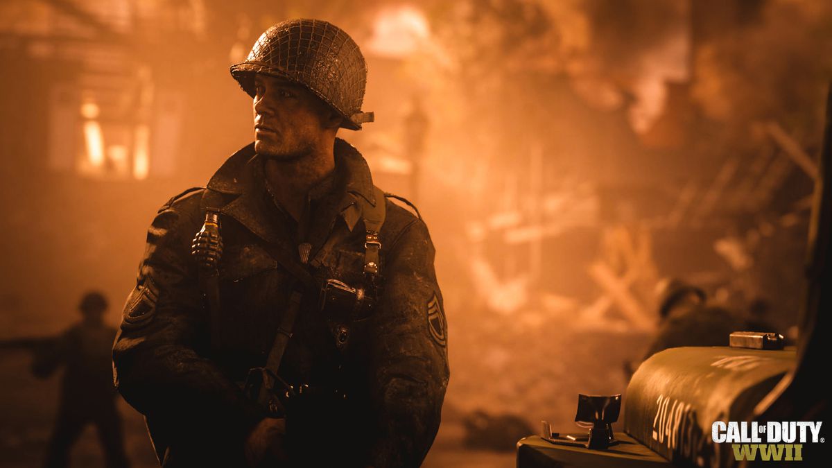 Call of Duty: WWII - A solider looks into the distance.