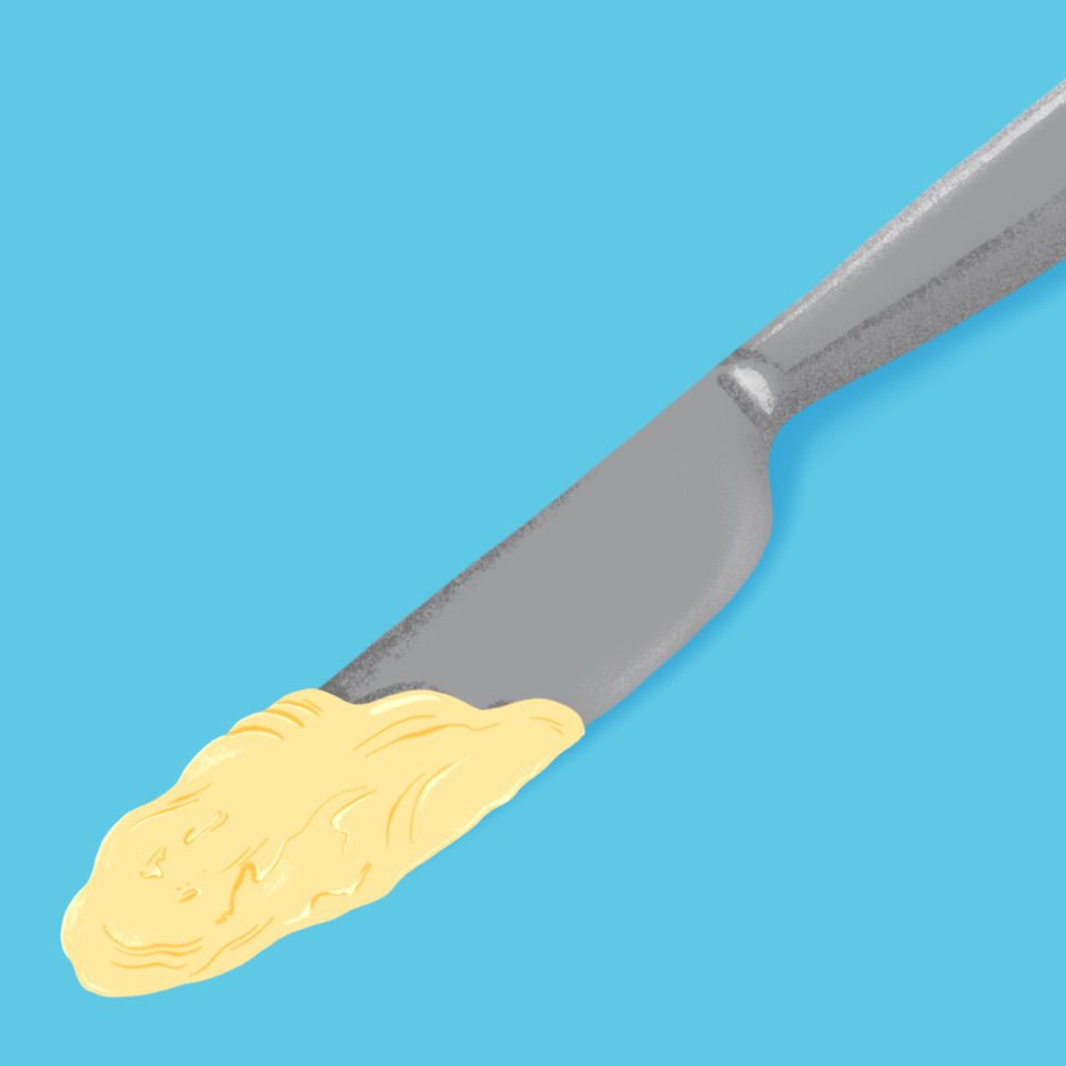 Butter on a butter knife. Illustration. 