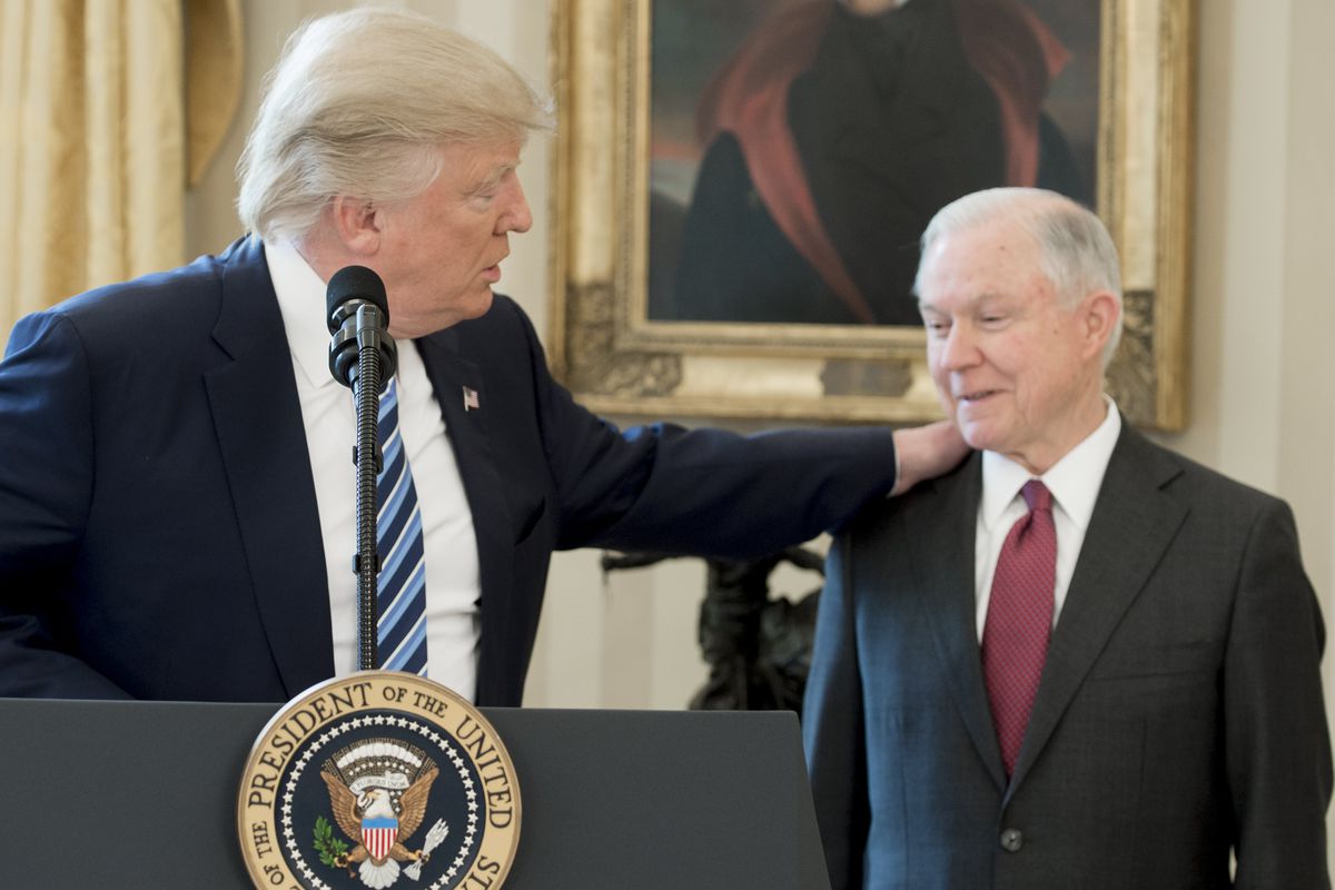 President Donald Trump and Attorney General Jeff Sessions during Sessions’s swearing-in ceremony.