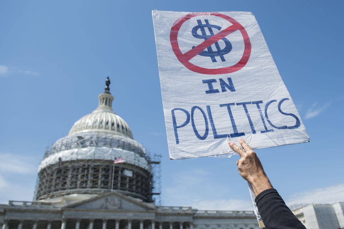 Democracy Spring protesters calling for the end of big money in politics stage a sit-in on the US Capitol steps and on the East Plaza of the Capitol on Monday, April 11, 2016.