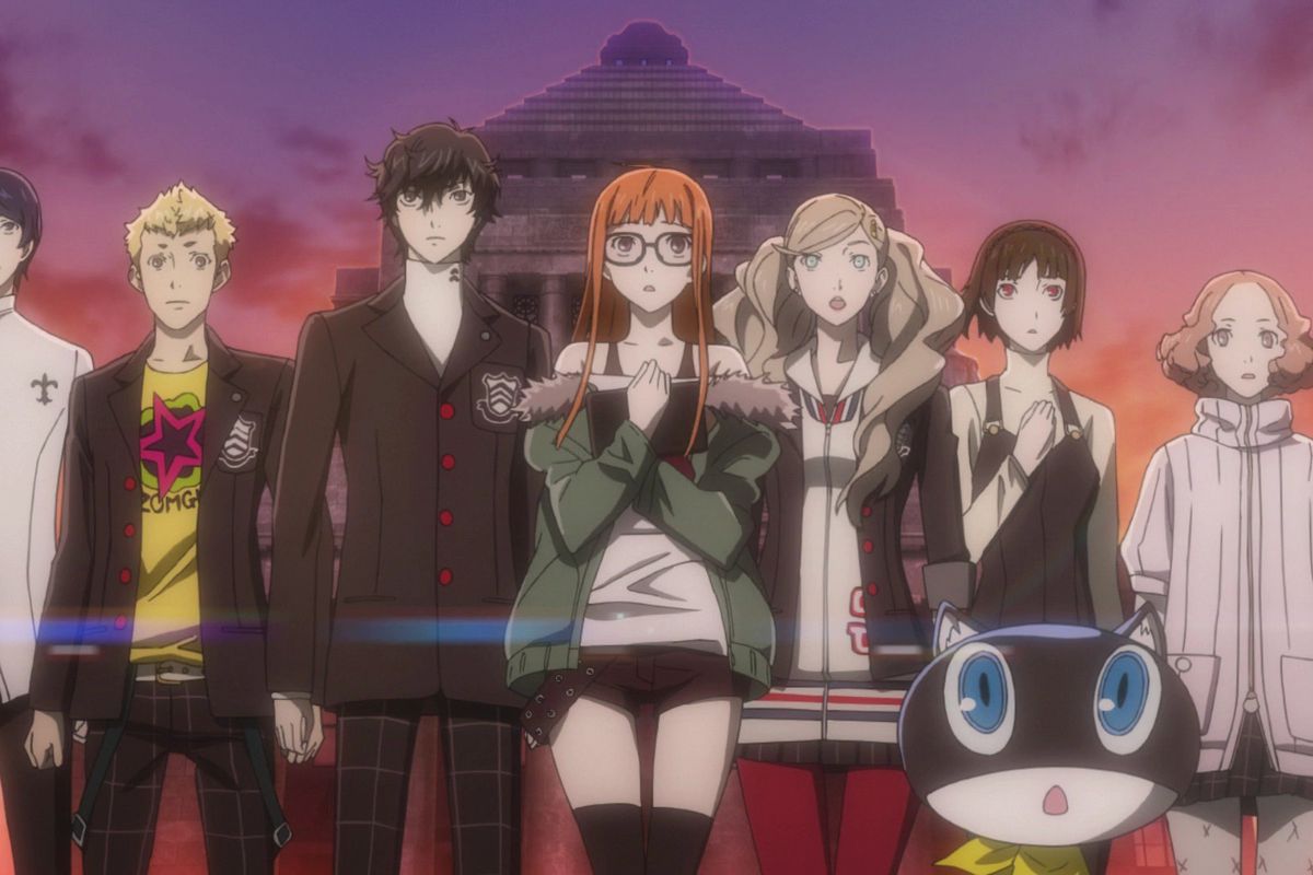 The Phantom Thieves stand together in an animated cutscene