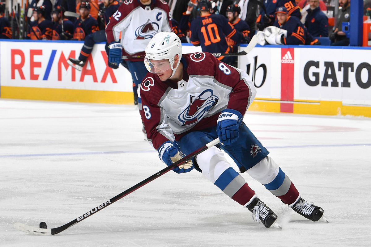 Cale Makar #8 of the Colorado Avalanche skates during Game Three of the Western Conference Final of the 2022 Stanley Cup Playoffs against the Edmonton Oilers on June 4, 2022 at Rogers Place in Edmonton, Alberta, Canada.