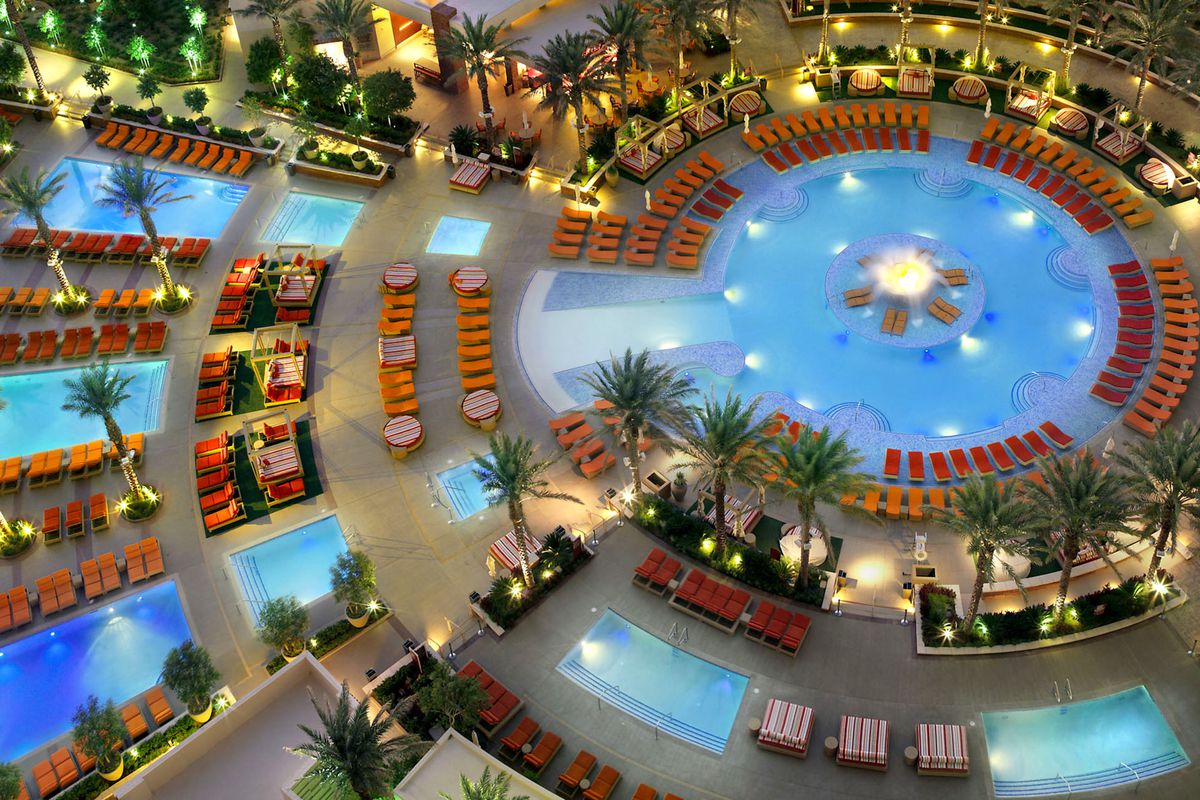 An overhead view of a pool