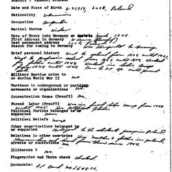 This undated reproduction shows a page of Michael Karkoc's 1949 U.S. Army intelligence file that AP had declassified by the U.S. National Archives in Maryland through a Freedom of Information Act request. Officials note in the document that Karkoc told them he performed no military service during the war; working for his father until 1944 and in a labor camp from 1944 to 45. Karkoc a top commander whose Nazi SS-led unit is blamed for burning villages filled with women and children lied to American immigration officials to get into the United States and has been living in Minnesota since shortly after World War II, according to evidence uncovered by The Associated Press. (AP Photo)