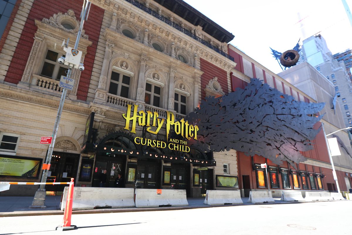 A general view of the Lyric Theater on West 43rd Street and Harry Potter and the Cursed Child marquis on March 14, 2020 in New York, NY.