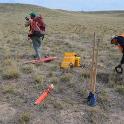 The Utah Geological Survey takes measurements in central Utah as part of a $100,000 study probing the electrical characteristics of a large geothermal field.